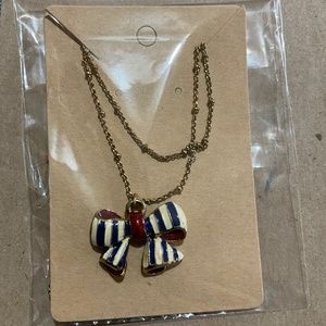 Betsy Johnson double chain necklace with bow pendant